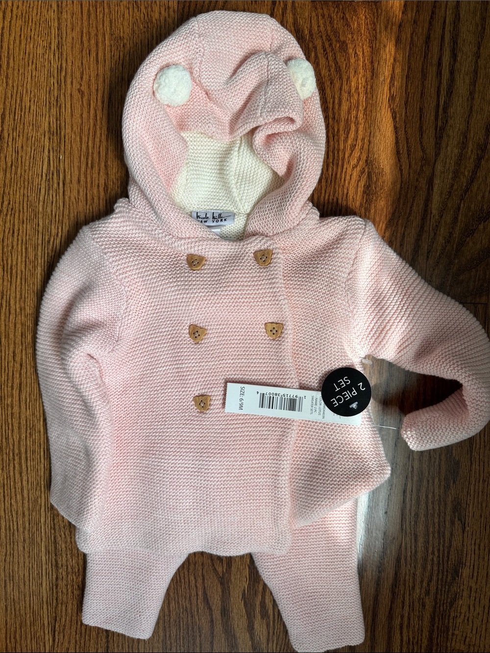 Nicole Miller 6-9m - Pink Knit Baby Hoodie & Pants Set
